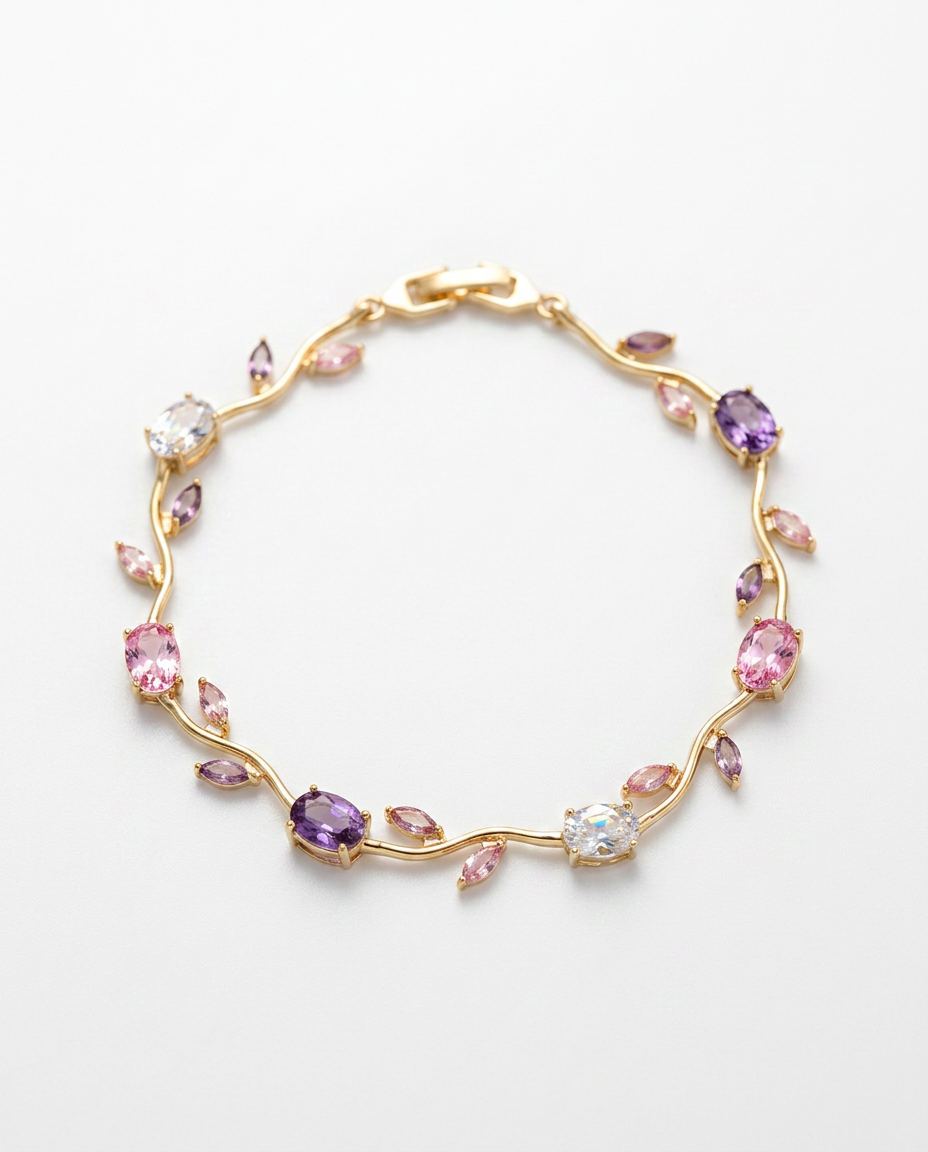 Bracelet Fleur de Cristal Plaqué Or