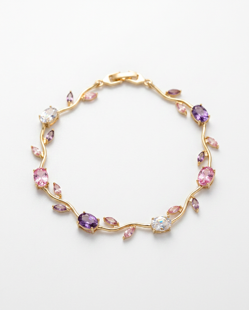 Bracelet Fleur de Cristal Plaqué Or