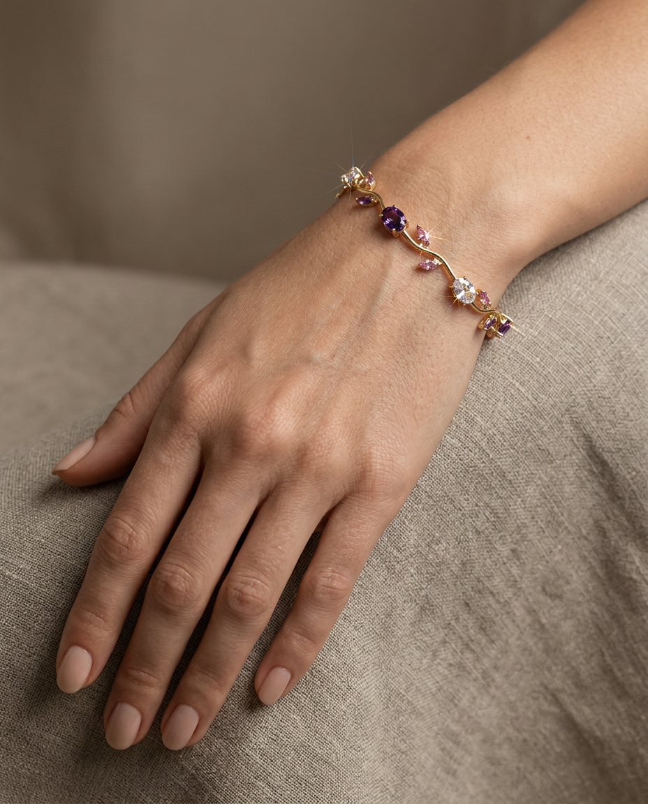 Bracelet Fleur de Cristal Plaqué Or