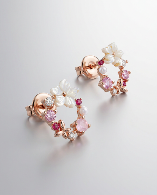 Boucles d'Oreilles Cercle de Fleurs