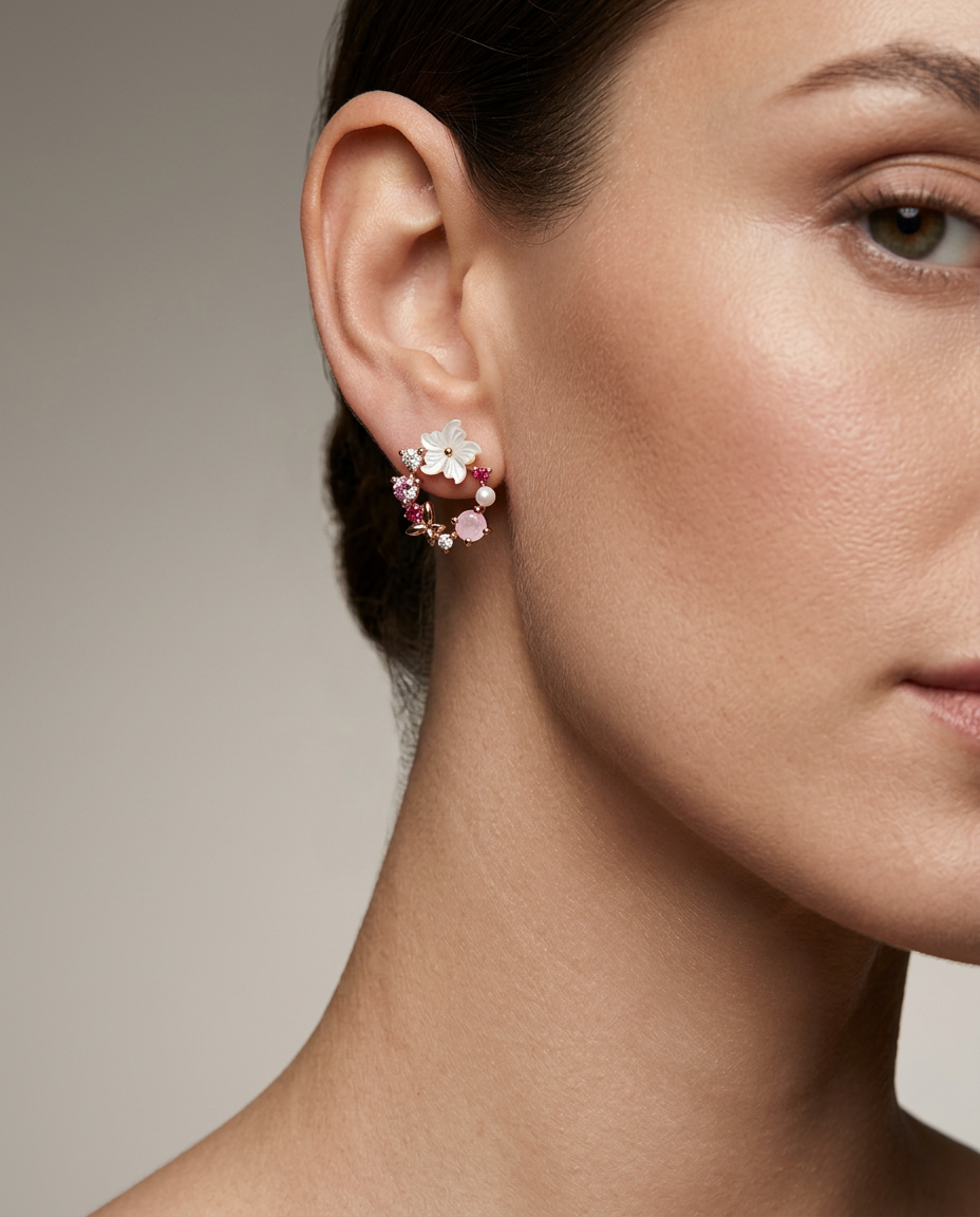 Boucles d'Oreilles Cercle de Fleurs